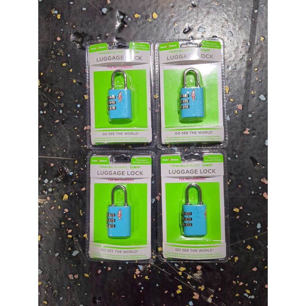 4 Pack Safe Skies TSA Blue Luggage‎ Lock - Heavy Duty Combination Lock